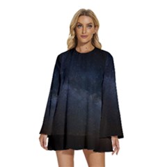 Cosmos Dark Hd Wallpaper Milky Way Round Neck Long Sleeve Bohemian Style Chiffon Mini Dress by Ket1n9