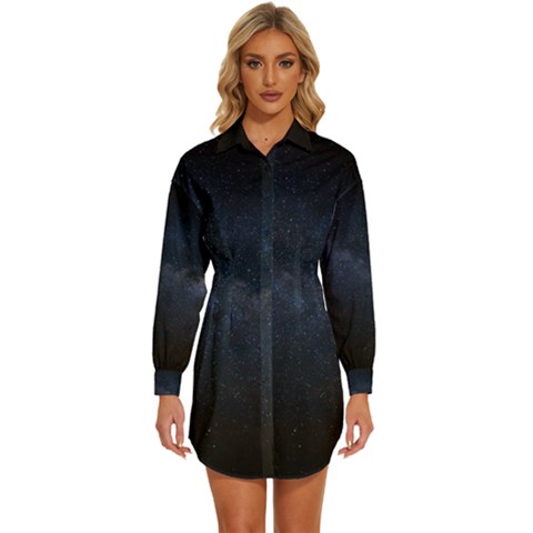 Cosmos Dark Hd Wallpaper Milky Way Womens Long Sleeve Shirt Dress by Ket1n9