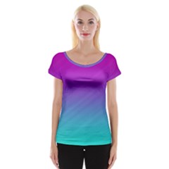 Background Pink Blue Gradient Cap Sleeve Top by Ket1n9