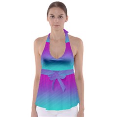 Background Pink Blue Gradient Tie Back Tankini Top