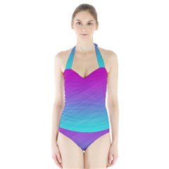 Background Pink Blue Gradient Halter Swimsuit by Ket1n9