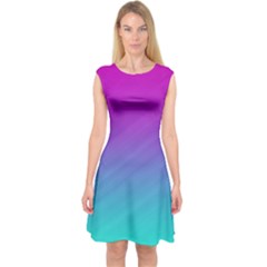 Background Pink Blue Gradient Capsleeve Midi Dress by Ket1n9