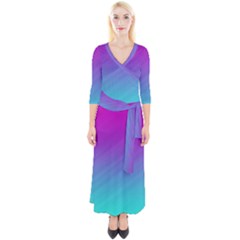 Background Pink Blue Gradient Quarter Sleeve Wrap Maxi Dress by Ket1n9