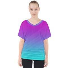 Background Pink Blue Gradient V-neck Dolman Drape Top by Ket1n9