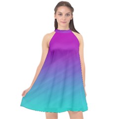 Background Pink Blue Gradient Halter Neckline Chiffon Dress  by Ket1n9