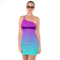 Background Pink Blue Gradient One Shoulder Ring Trim Bodycon Dress by Ket1n9