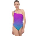 Background Pink Blue Gradient Classic One Shoulder Swimsuit View1