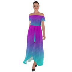 Background Pink Blue Gradient Off Shoulder Open Front Chiffon Dress