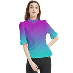 Background Pink Blue Gradient Frill Neck Blouse