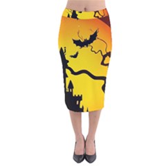 Halloween Night Terrors Velvet Midi Pencil Skirt by Ket1n9