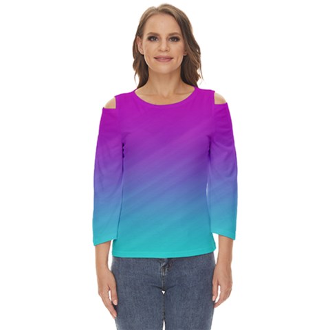 Background Pink Blue Gradient Cut Out Wide Sleeve Top by Ket1n9