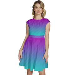 Background Pink Blue Gradient Cap Sleeve High Waist Dress