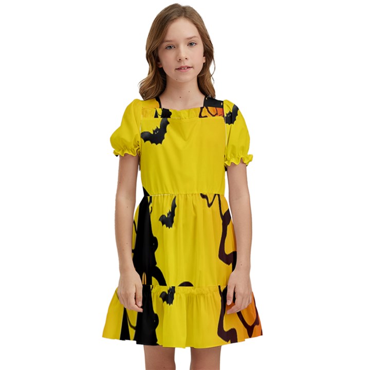 Halloween Night Terrors Kids  Puff Sleeved Dress