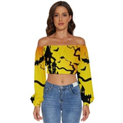 Halloween Night Terrors Long Sleeve Crinkled Weave Crop Top by Ket1n9