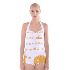 Pumpkin Halloween Deco Garland Boyleg Halter Swimsuit  by Ket1n9