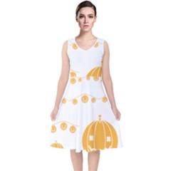 Pumpkin Halloween Deco Garland V-neck Midi Sleeveless Dress  by Ket1n9