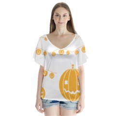 Pumpkin Halloween Deco Garland V-neck Flutter Sleeve Top by Ket1n9