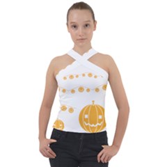 Pumpkin Halloween Deco Garland Cross Neck Velour Top by Ket1n9