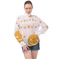 Pumpkin Halloween Deco Garland High Neck Long Sleeve Chiffon Top by Ket1n9