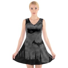 Halloween Background Halloween Scene V-neck Sleeveless Dress by Ket1n9