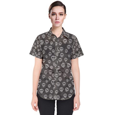 Skull Halloween Background Texture Women s Short Sleeve Shirt by Ket1n9