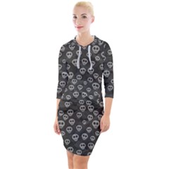 Skull Halloween Background Texture Quarter Sleeve Hood Bodycon Dress by Ket1n9