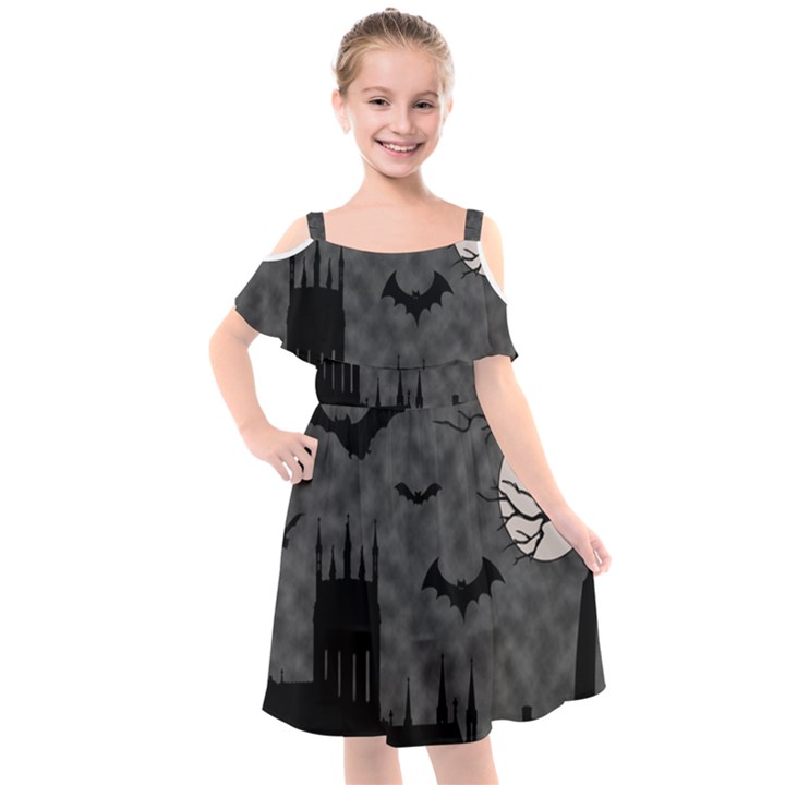 Halloween Background Halloween Scene Kids  Cut Out Shoulders Chiffon Dress