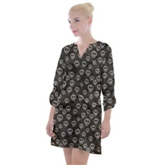 Skull Halloween Background Texture Open Neck Shift Dress by Ket1n9