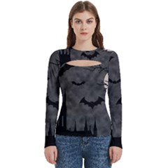 Halloween Background Halloween Scene Women s Cut Out Long Sleeve T-shirt by Ket1n9