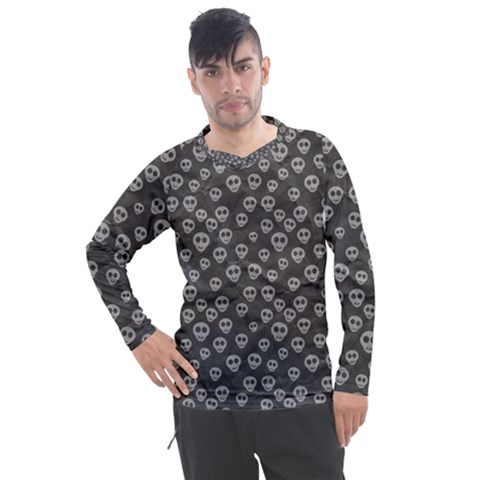 Skull Halloween Background Texture Men s Pique Long Sleeve T-shirt by Ket1n9