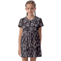 Skull Halloween Background Texture Kids  Asymmetric Collar Dress by Ket1n9