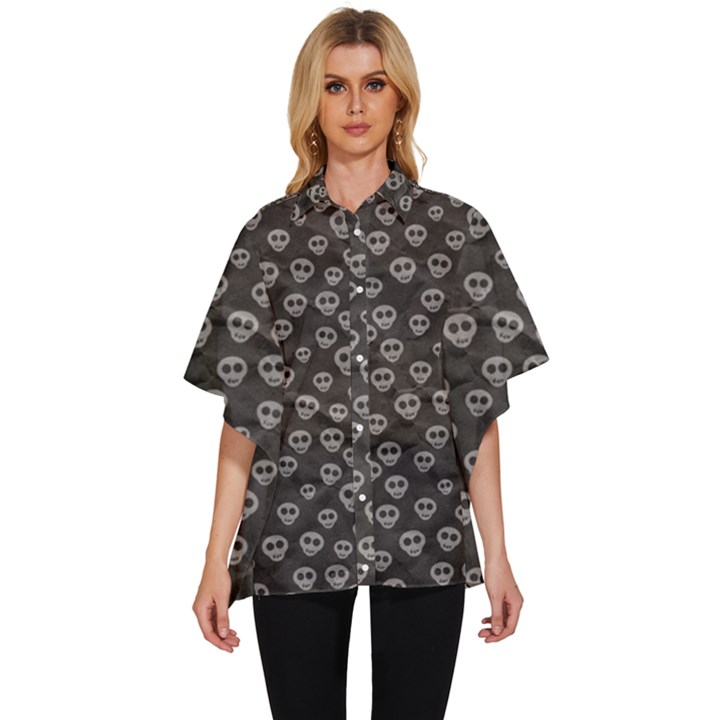 Skull Halloween Background Texture Women s Batwing Button Up Shirt