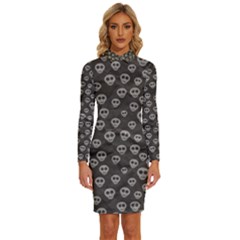 Skull Halloween Background Texture Long Sleeve Shirt Collar Bodycon Dress by Ket1n9