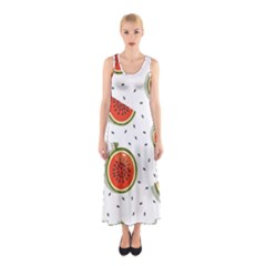 Seamless Background Pattern-with-watermelon Slices Sleeveless Maxi Dress