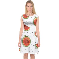 Seamless Background Pattern-with-watermelon Slices Capsleeve Midi Dress by Ket1n9