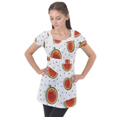 Seamless Background Pattern-with-watermelon Slices Puff Sleeve Tunic Top by Ket1n9