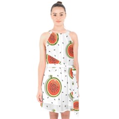 Seamless Background Pattern-with-watermelon Slices Halter Collar Waist Tie Chiffon Dress by Ket1n9