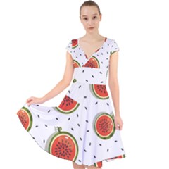 Seamless Background Pattern-with-watermelon Slices Cap Sleeve Front Wrap Midi Dress by Ket1n9