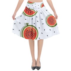 Seamless Background Pattern-with-watermelon Slices Flared Midi Skirt