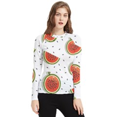 Seamless Background Pattern-with-watermelon Slices Women s Long Sleeve Rash Guard by Ket1n9