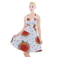 Seamless Background Pattern-with-watermelon Slices Halter Party Swing Dress  by Ket1n9