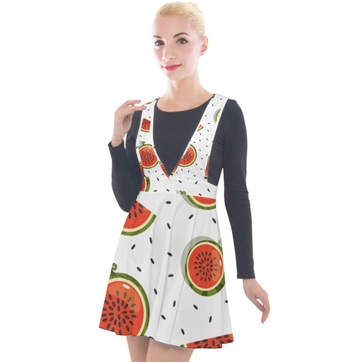 Seamless Background Pattern-with-watermelon Slices Plunge Pinafore Velour Dress