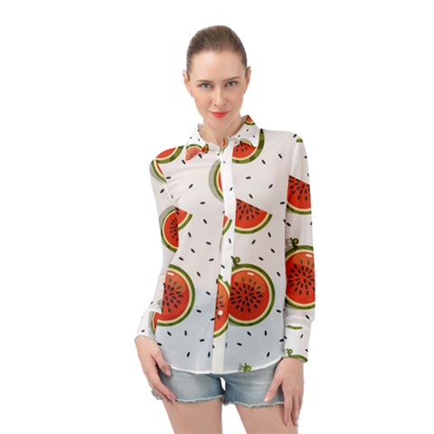 Seamless Background Pattern-with-watermelon Slices Long Sleeve Chiffon Shirt by Ket1n9