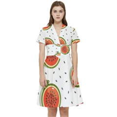 Seamless Background Pattern-with-watermelon Slices Short Sleeve Waist Detail Dress by Ket1n9