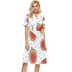 Seamless Background Pattern-with-watermelon Slices Button Top Knee Length Dress by Ket1n9