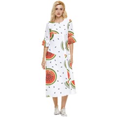 Seamless Background Pattern-with-watermelon Slices Double Cuff Midi Dress by Ket1n9