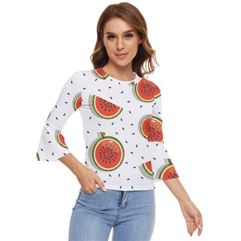 Seamless Background Pattern-with-watermelon Slices Bell Sleeve Top by Ket1n9