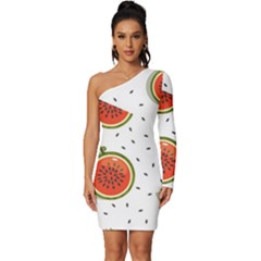 Seamless Background Pattern-with-watermelon Slices Long Sleeve One Shoulder Mini Dress by Ket1n9