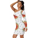 Seamless Background Pattern-with-watermelon Slices Long Sleeve One Shoulder Mini Dress View2