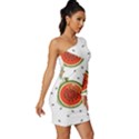 Seamless Background Pattern-with-watermelon Slices Long Sleeve One Shoulder Mini Dress View3